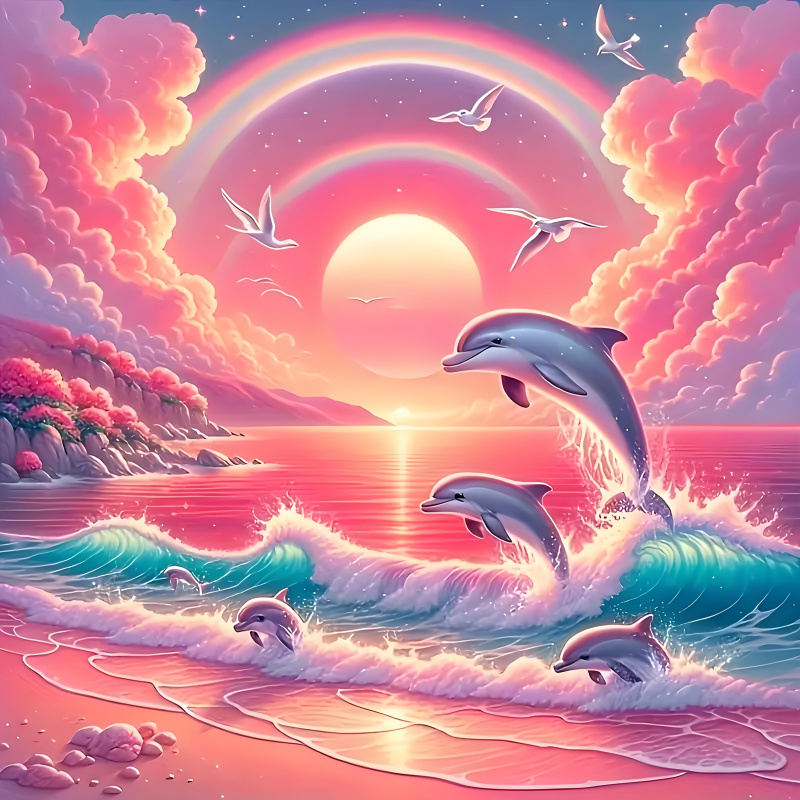 Resin Art Work - طقم رسم بالألماس، نمط سماء وردية